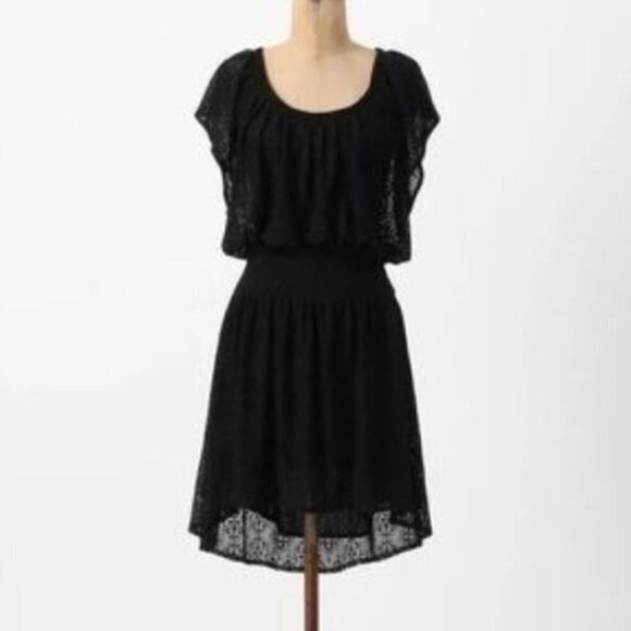Anthropologie Leifnotes Smocked Mini Dress in black crochet lace size XS - Picture 1 of 11